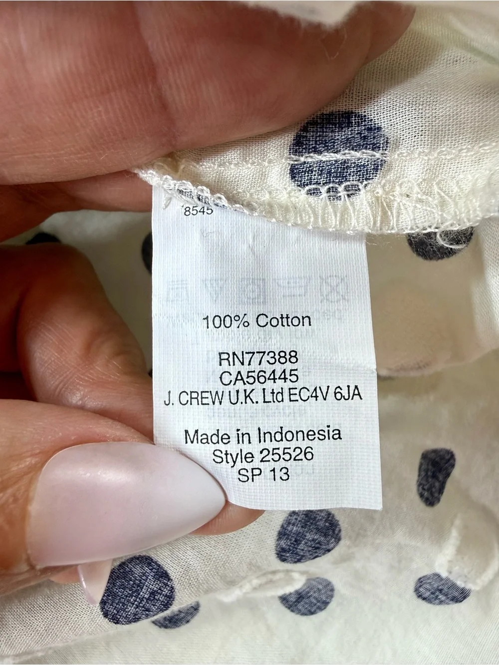 J. Crew Cream Navy Polka Dot Button Down Shirt Size Medium Preppy Shirt